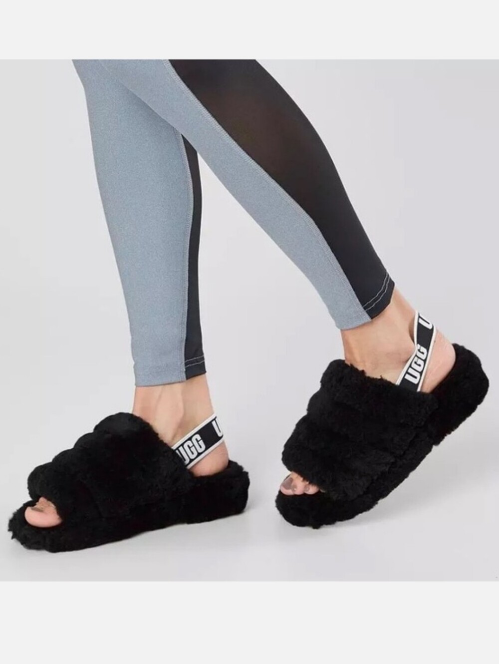 UGG Black Fluff Yeah Slides 10